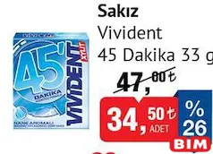 VİVİDENT NANE AROMALI SAKIZ 33 G fiyat ve kampanya bilgisi